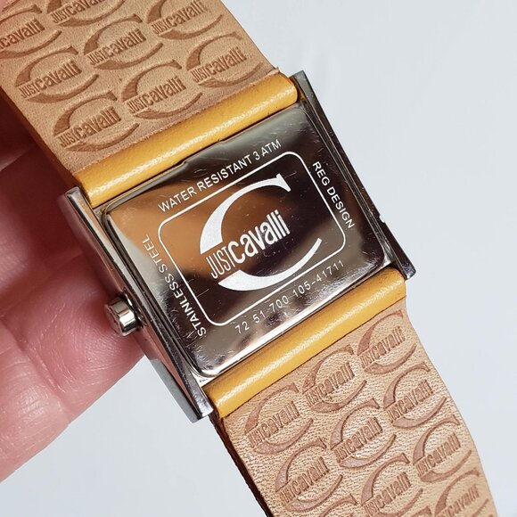 JUST CAVALLI Watch Wide Leather Strap Watch Yellow Cutout Lasercut - Picture 8 of 12